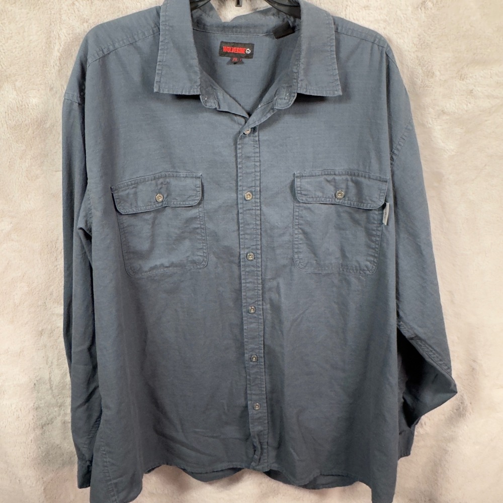 Wolverine‎ Work Shirt Button Up Mens XXL Gray Double Pocket Workwear Gorpcore